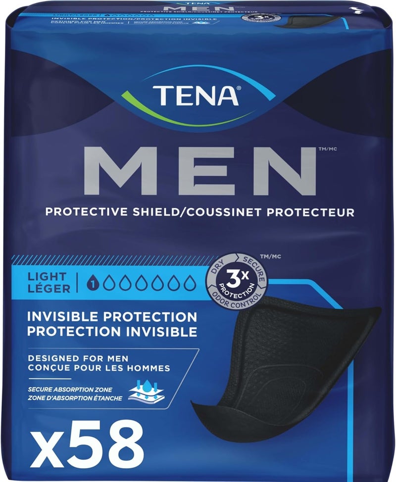 Tena Men Light Incontinence Protective Shield for Men, Bladder Control, Discrete, Light Absorbency, 58 Count - Image 1